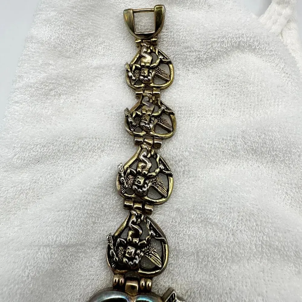 Cherub Charm Bracelet Watch Quartz Faded Gold Tone Analog